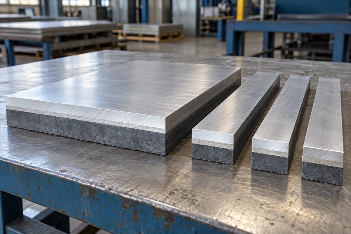 Aluminium-steel clad plate beside cut transition strips