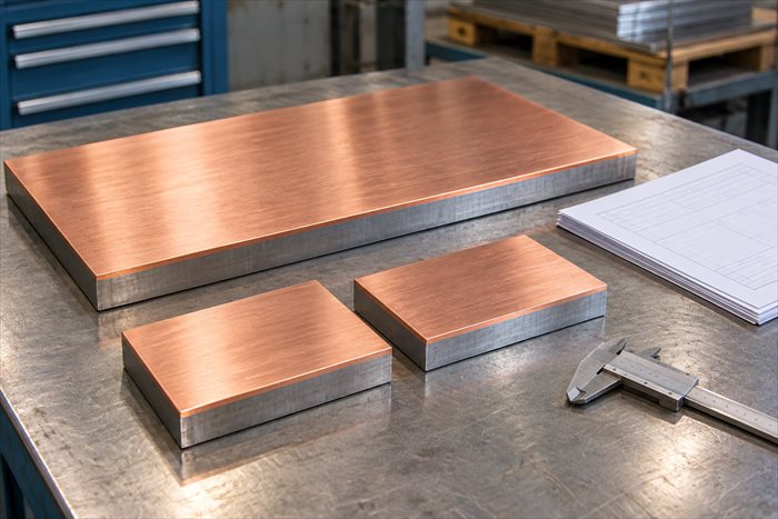 Copper-clad plate blank and machined pieces beside quotation documents